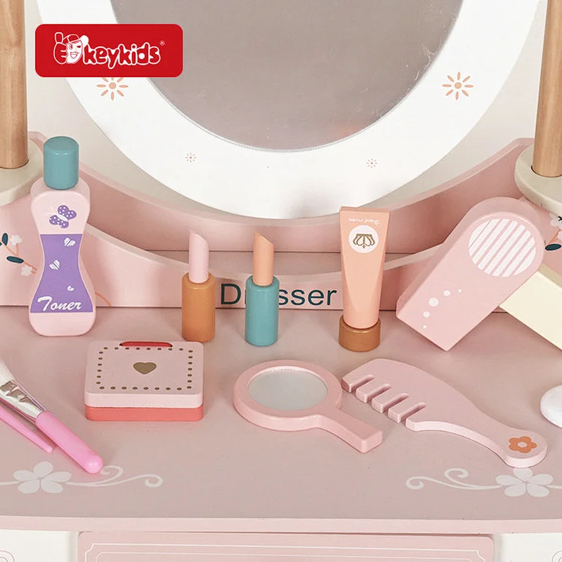 Wholesale Girls Pink Wooden Pretend Play Vanity Set with Mirror W08H188